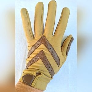 Vintage Isotoner Chevron Leather Cloth tan driving gloves size small